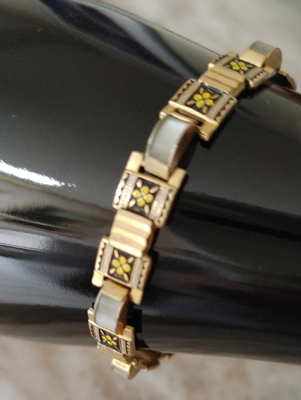 Gold-Tone Yellow Flower Link Bracelet - Women Jewelry